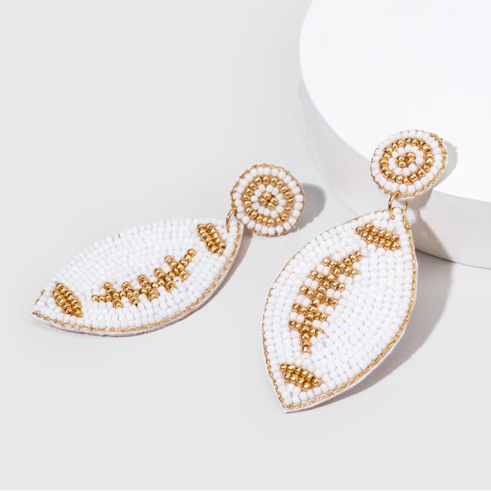 Beaded White Football Earrings